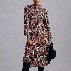 FARM Rio Leopard and Toucan Mock Neck Midi Dress